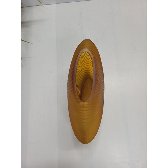 MCM Vintage Amber Ribbed Vase, Offset Oval Frosted Satin - Picture 4 of 5